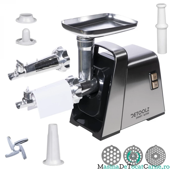 Masina electrica de tocat carne, Detoolz MGG-140, inox, acesorii rosiii, 3 site